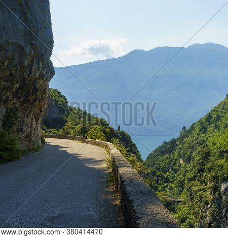 Path Of Ponale, On The Garda Lake, Trentino, Italy, Made From The Old Road From The Ledro Valley