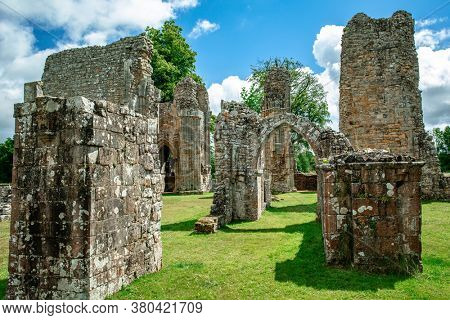 Ruins of Bayham Abbey, East Sussex, England, UK - church, chapter house and gatehouse