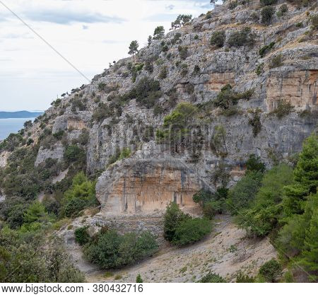 Cliffs Surrounding The Pustinja Blaca, Deserted Remote Area On The Island Of Brac In Croatia