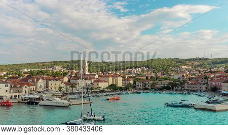 Supetar Croatia August 2020 Beautiful Picturesque View Of The Town Of Supetar, As Seen From The Car 