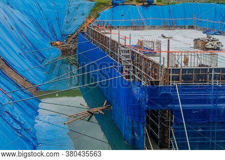 Daejeon, South Korea; August 9, 2020: For Editorial Use Only. Foundation For Building Under Construc