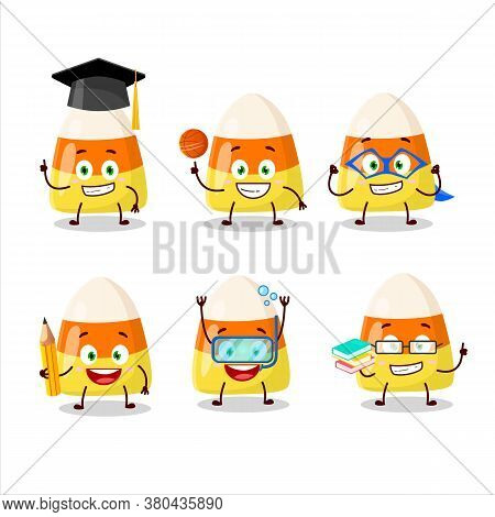 School Student Of Candy Corn Cartoon Character With Various Expressions