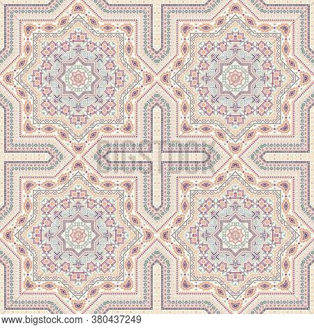 Creative Victorian Majolica Tile Seamless Ornament. Ethnic Structure Vector Swatch. Linens Print Des