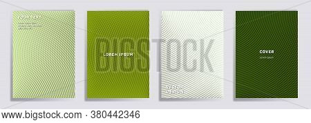 Semicircle Lines Halftone Grid Covers Vector Set. Creative Brochure Title Page Layouts. Notepad, Mag