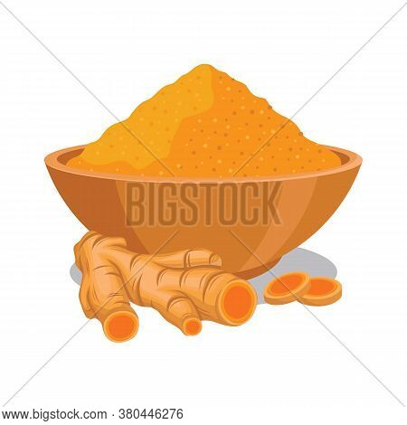 Turmeric Powder In The Bowl With Turmeric Illustration