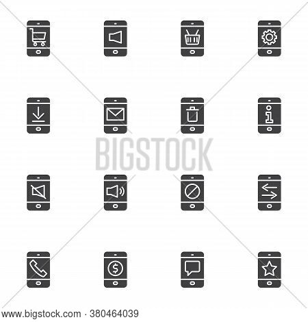 Mobile Phone Ui Vector Icons Set, Modern Solid Symbol Collection, Smartphone Interface Screen Filled
