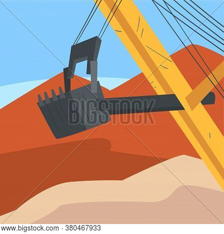 Mining Quarry With Extractive Machinery, Excavator Working At Opencast Mine, Metallurgical Industry 