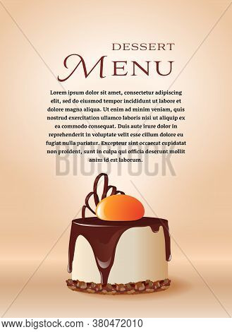 Cover For The Restaurant's Dessert Menu. Beautifully Designed Dessert On A Beige Background