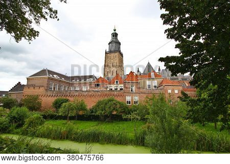 Saint Walburgis Church And Surrounding Old Medieval Houses Of Dutch City Zutphen, The Netherlands