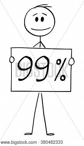 Cartoon Stick Figure Drawing Conceptual Illustration Of Man Or Businessman Holding 99 Or Ninety-nine