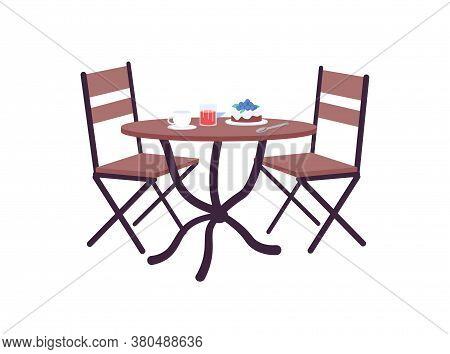 Cafe Table With Order Flat Color Vector Object. Restaurant Romantic Dinner. Bakery Lunch For Date. S