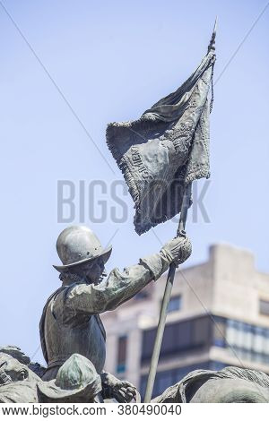 Valladolid, Spain - July 18th, 2020: Memorial To Cazadores De Alcantara At Facade Of Cavalry Academy