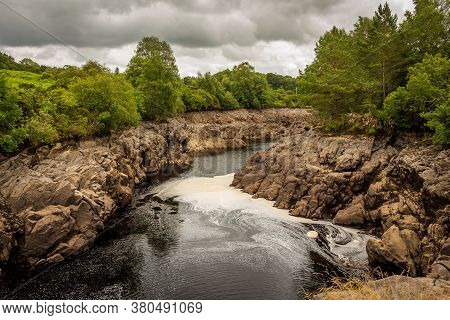 Water Of Ken River Flowing Through A Rocky Gorge In Galloway, Scotland, Due To Earlstoun Dam And Loc