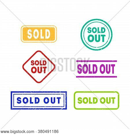 Colorful Sold Out Labels Or Stamps Set For Design Your Business, Shop. Vector Illustration Of Print