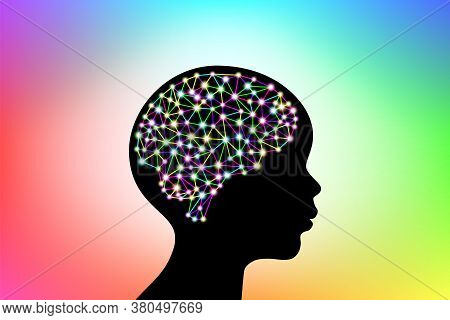 3d Digital Neuro Multicolored Colorful Glowing Particles Lines And Dots Plexus Structure Human Brain