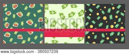 Set Of Falling Coins And Dollar Seamless Pattern, Business And Finance, Return On Investment, Income