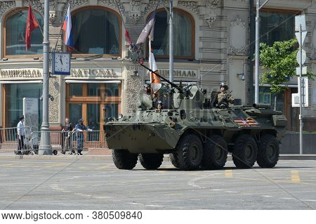 Moscow, Russia - June 20, 2020:armored Personnel Carrier Btr-82a On Tverskaya Street In Moscow Durin