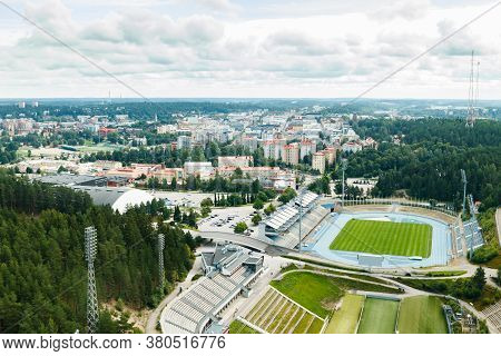 Lahti, Finland - 4 August 2020: View To Lahti City And Sports Centre From Ski Jump Tower Suurmaki