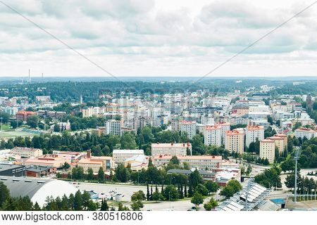 Lahti, Finland - 4 August 2020: View To Lahti City From Ski Jump Tower Suurmaki