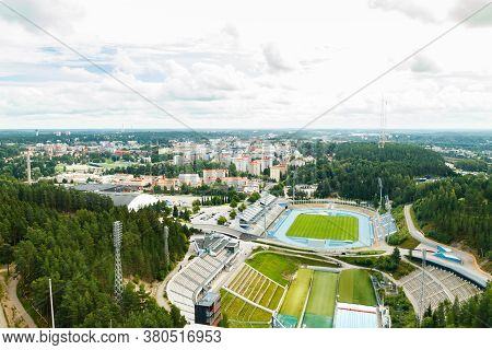 Lahti, Finland - 4 August 2020: View To Lahti City And Sports Centre From Ski Jump Tower Suurmaki