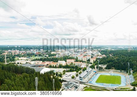 Lahti, Finland - 4 August 2020: View To Lahti City And Sports Centre From Ski Jump Tower Suurmaki