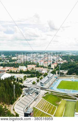 Lahti, Finland - 4 August 2020: View To Lahti City And Sports Centre From Ski Jump Tower Suurmaki