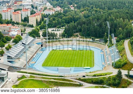 Lahti, Finland - 4 August 2020: View To Lahti City And Sports Centre From Ski Jump Tower Suurmaki