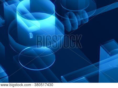 Cyber Blue Isometric Neon City Virtual Reality Background. Abstract Technology Innovation Future Dig
