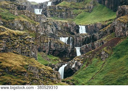Klifbrekkufossar Waterfalls In The East Of Iceland