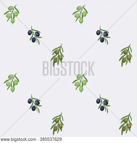Greek Green, Blue Olive Brunches Repeat Vector Design