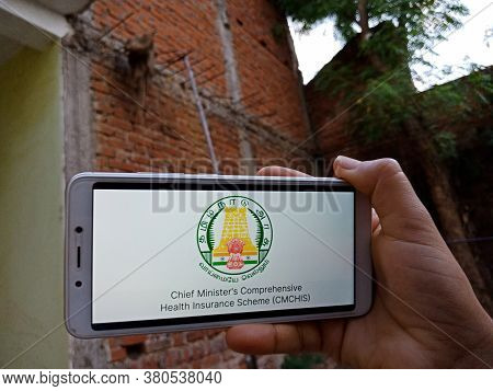 District Katni, India - 28 May 2020: An Indian Lady Holding Smart Phone With Displaying Chief Minist