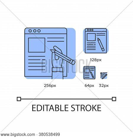 Copywriter, Article Author Blue Linear Icons Set. Essay Writing And Editing, Journalism. Thin Line C