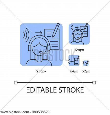 Transcription Blue Linear Icons Set. Listening, Translation, Foreign Language Representation. Thin L