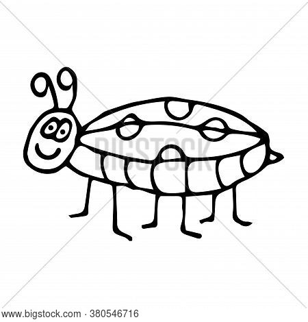 Cute Cartoon Doodle Linear Bug Isolated On White Background. Insect Animal In Childlike Style. Vecto