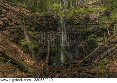 Waterfall Near Kouty Nad Desnou Village In Summer Day