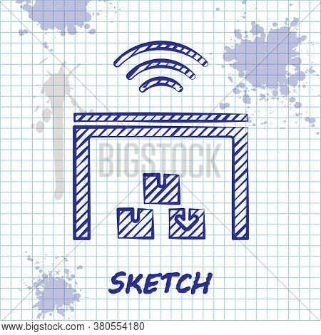 Sketch Line Smart Warehouse System Icon Isolated On White Background. Vector