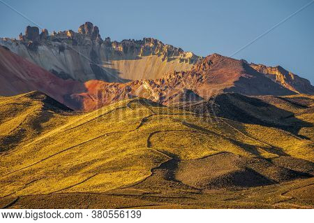 Bright Sunny Evening At Tunupa Volcano In Bolivia