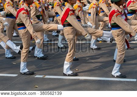 Kolkata, West Bengal, India - 26th January 2020 : India's Bengal Tiger Academy (bta) Cadets Are Marc