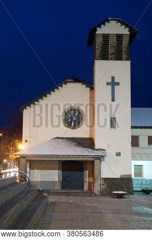Cristo Rey Parish Church at sunset. Sabinanigo. Huesca. Aragon. Spain.