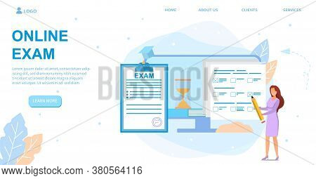Vector Illustration Of Online Examination. Concept Of Learning In Internet