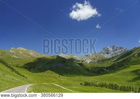 Mountain Landscape Along The Road To Crocedomini Pass, In The Brescia Province, Lombardy, Italy, At 
