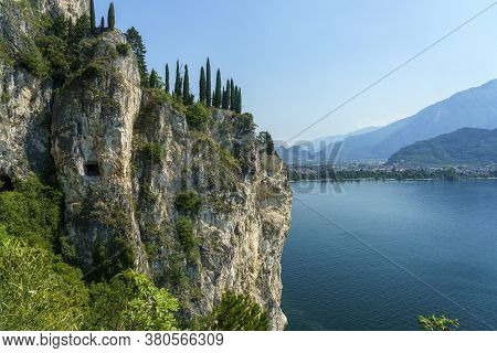 Path Of Ponale, On The Garda Lake, Trentino, Italy, Made From The Old Road From The Ledro Valley. Vi