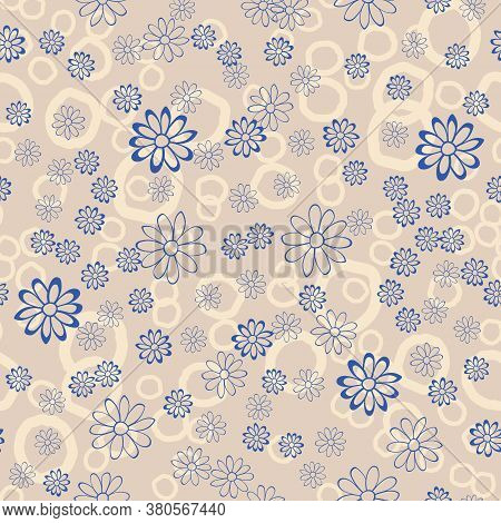 Patel Background With Blue Floral Chamomile Seamless Pattern