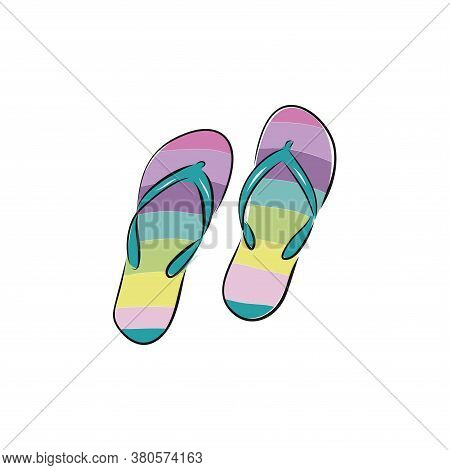 Two Swimwear Sandles Isolated. Bright Color Hand Drawn Icon Sketchy In Scribble Retro Style. Top Clo