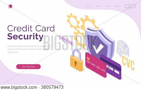 Credit Card Security Banner. Concept Of Protection Online Payments And Money From Fraud And Mobile S