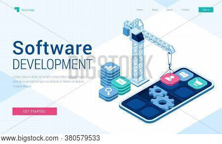 Software Development Banner. Concept Of Engineering And Programming Mobile Applications, Website Api