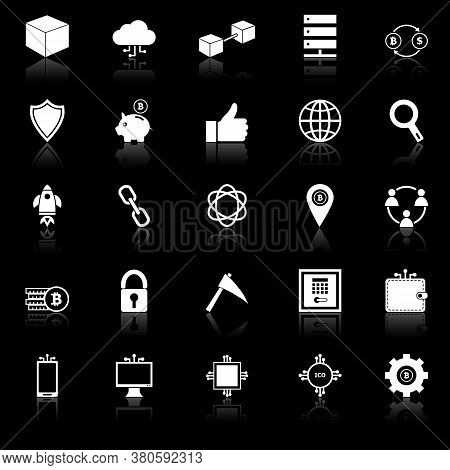 Blockchain Icons With Reflect On Black Background, Stock Vector