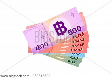 Thai Banknote Money 990 Baht Isolated On White, Thai Currency Nine Hundred Ninety Thb Concept, Paper
