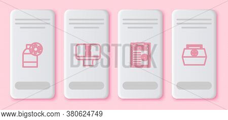 Set Line Bottle With Virus, Dna Spiral And Computer, Clipboard Blood Test Results And First Aid Kit.