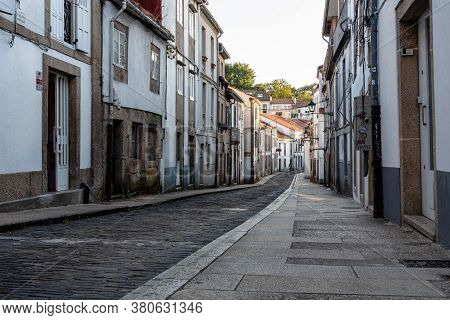 Santiago De Compostela, Spain - July 18, 2020: Street In Historical Centre Of Santiago De Compostela